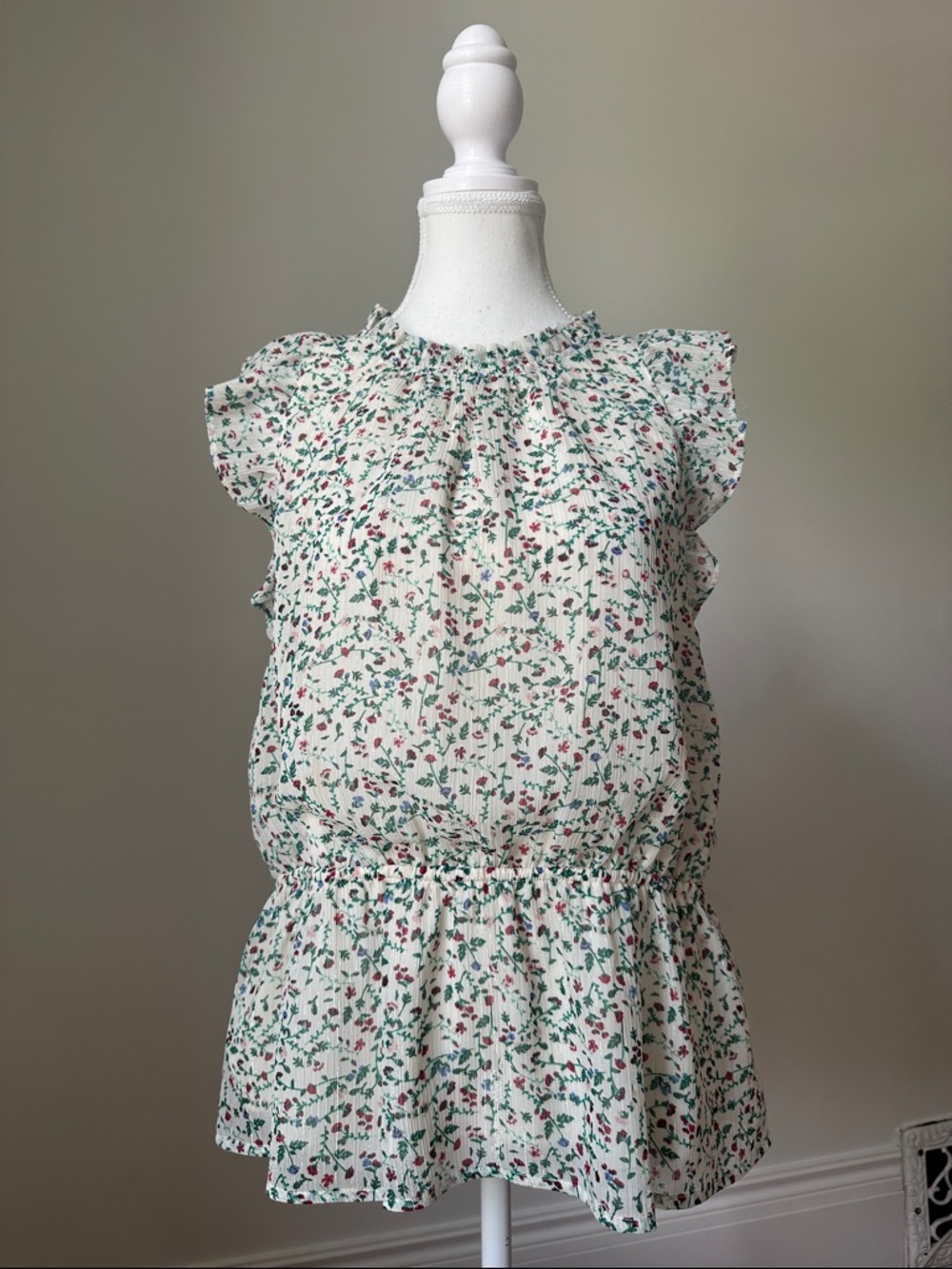 BANANA REPUBLIC Floral High Neck Preppy Ruffle Peplum Blouse‎ Size Large